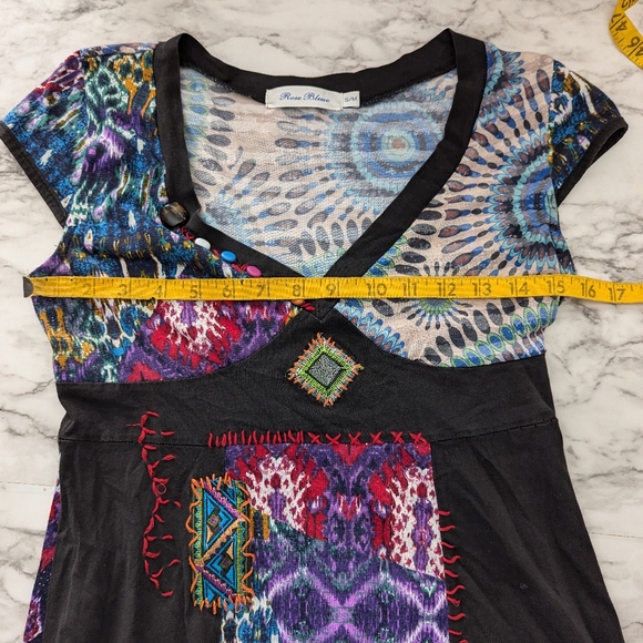 Women's Boho Short Sleeve Tunic size S/M Patchwork Embroidery - Picture 7 of 11